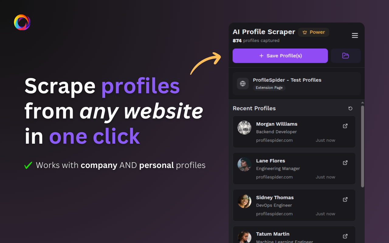 Scrape profiles from any website in one click